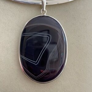 Stylish Black Onyx and Silver Pendant. 1.75”L x 1.5w.